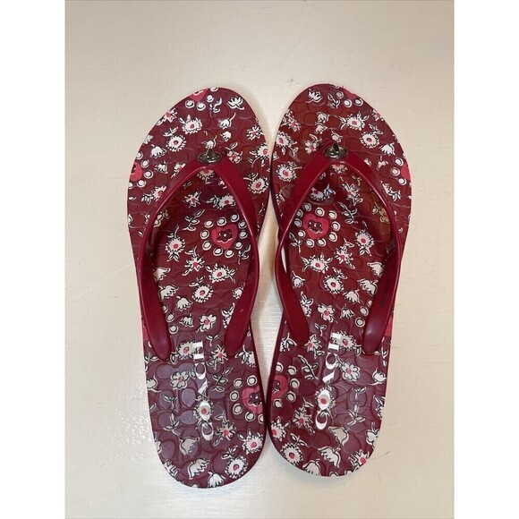 Coach Abigail Red Floral Flip Flops 7-8 - Picture 4 of 15